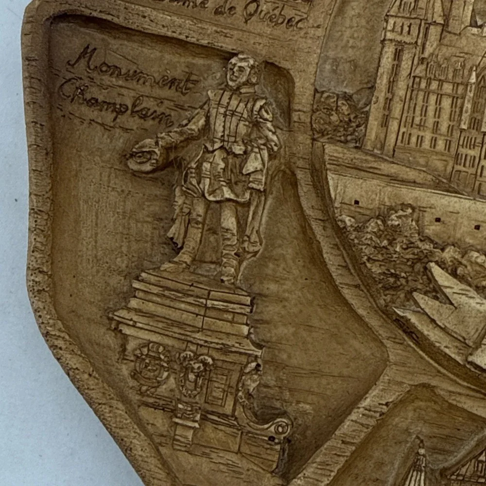 Vintage Carved Resin 3D Wall Plate Quebec Canada 9